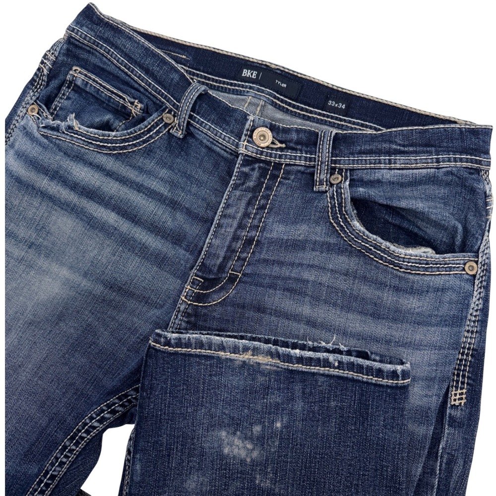 BKE Tyler Jeans Mens 33x34 Blue Distressed Straight Leg Denim Y2K Western Biker